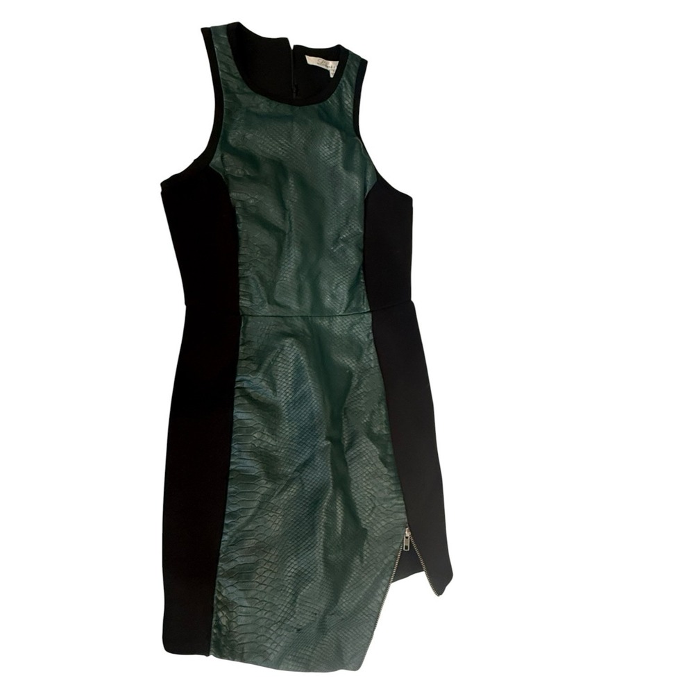 Lovers + Friends Faux Snakeskin Bodycon Dress Green Black Sleeveless Small